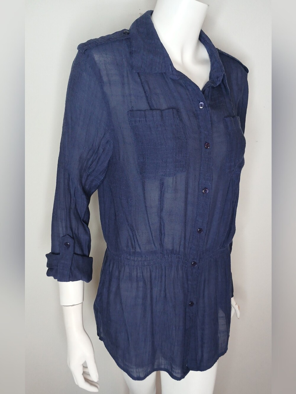 Notations Relaxed Navy Button-Front Women's Top